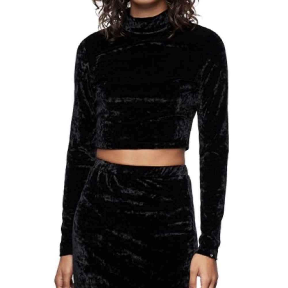 True Religion black velvet mock neck crop top